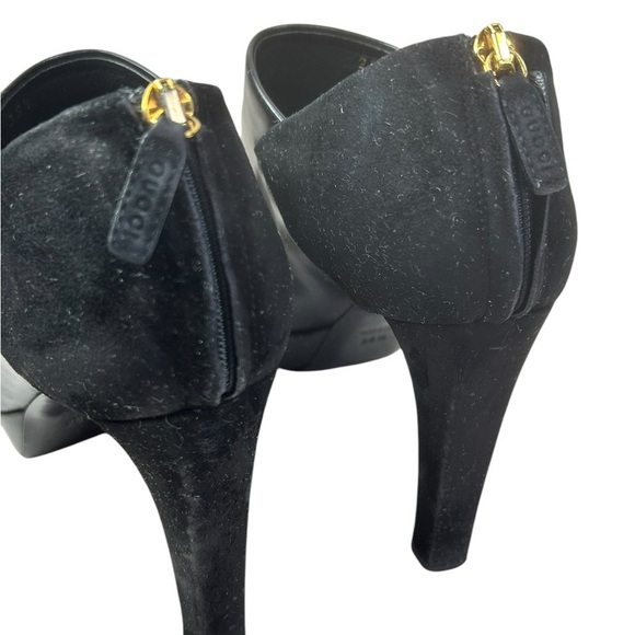 Gucci black leather and suede platform ankle shoe bootie size 8.5 38.5 Back Zip - Picture 3 of 11